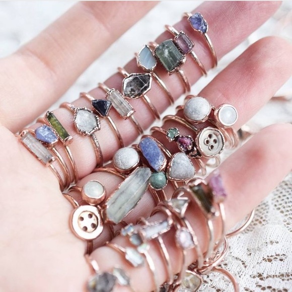 Featheroak Jewellery Artist Handmade Scottish Raw Refined Stone Ring Set - Picture 11 of 15